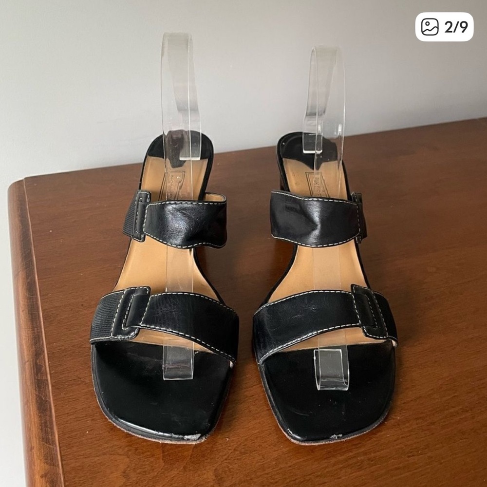 Nordstrom Black Leather Double Strap Slides - Picture 2 of 9